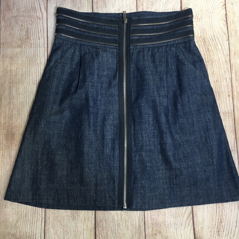 Sine Denim Zip Front Skirt Zipper Accent Waist Size 2